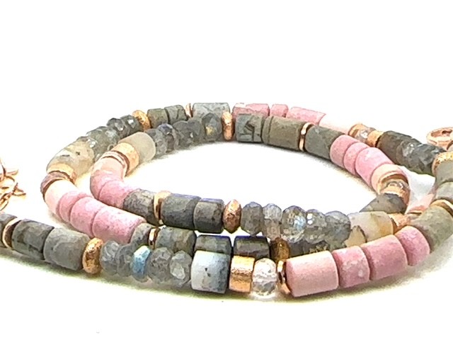 Rhodonit Halskette in Rosa und Grau – Jori Edelsteinmix